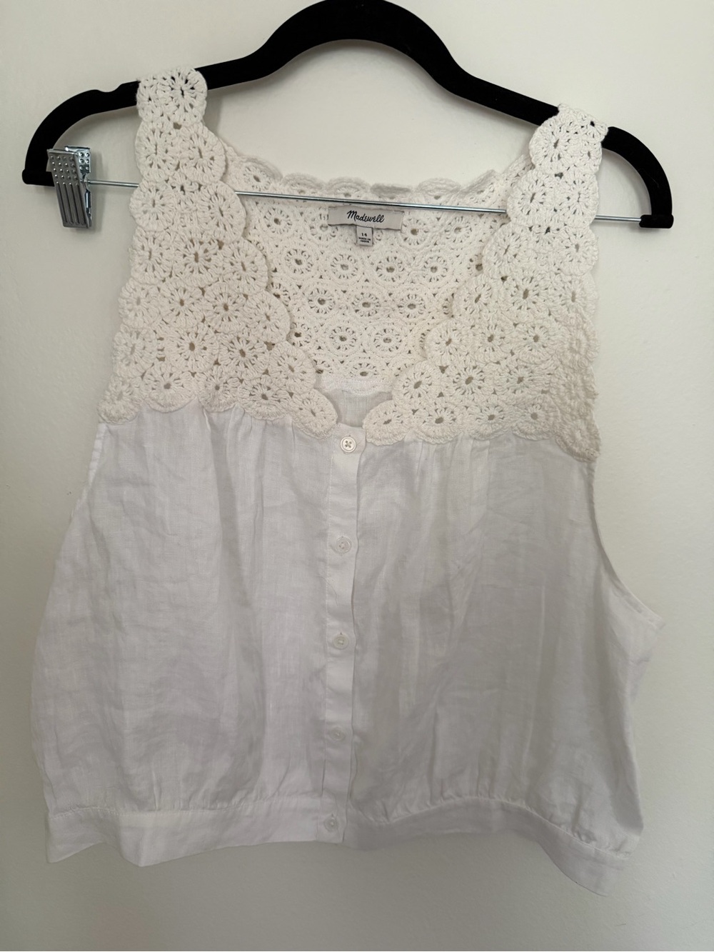 Madewell 14 White Crochet Lace Linen Blend Tank Top